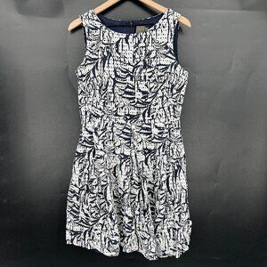 Taylor eyelet lace abstract floral fit & flare dress navy blue white preppy 12
